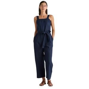 New Quince Women's Navy Blue Square Neck Jumpsuit XS European Linen 4310-87